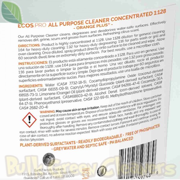ECOS PRO Heavy Duty Floor Cleaner Concentrate, Orange Plus: 4 Gallon Case,  5 Gallon Pails, PL9448