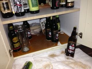 Beer Bottle Exploded Inside Cupboard